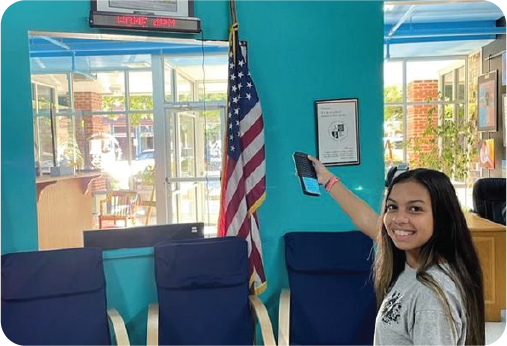 student with remote